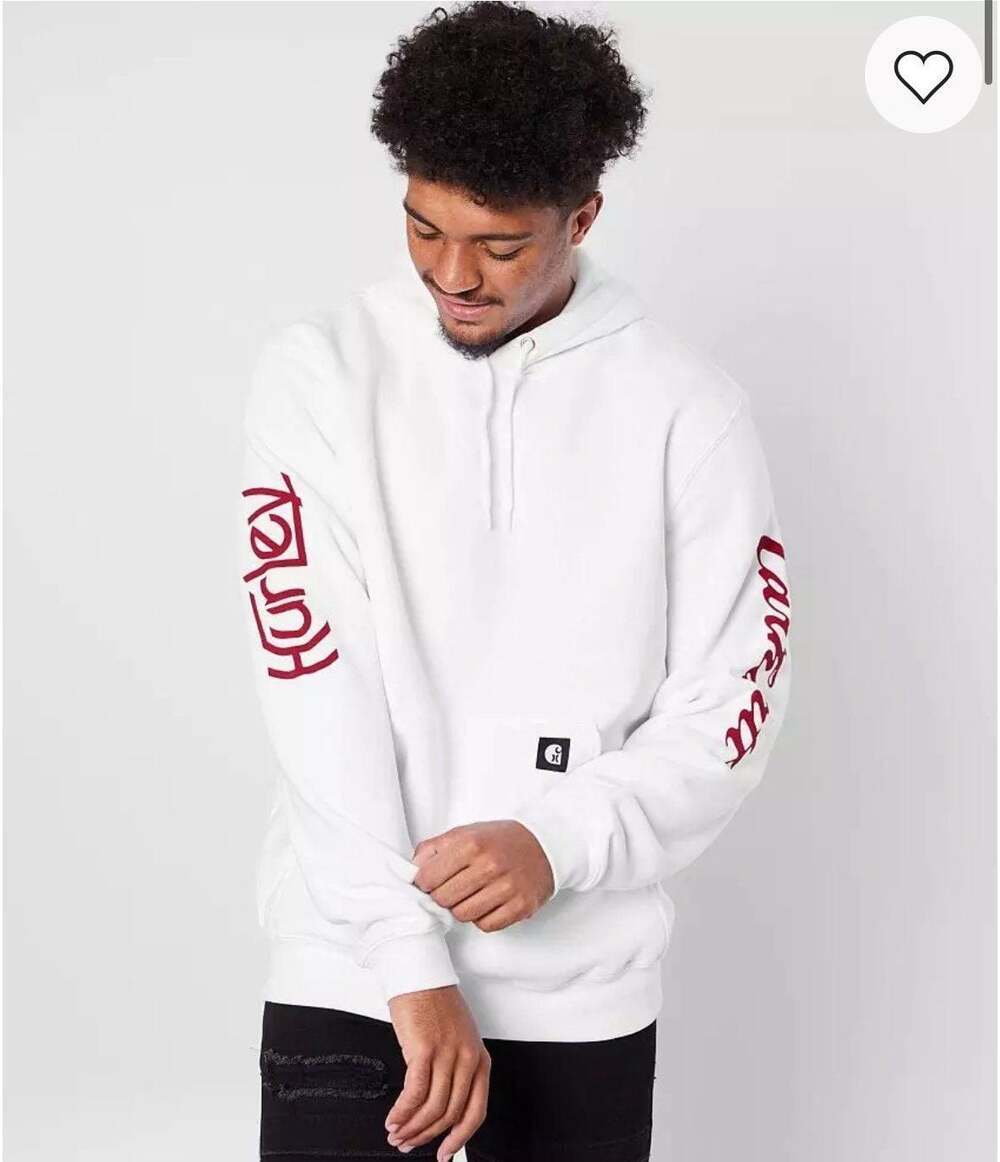 Carhartt x Hurley Collab White Men's Hoodie with Red Spellouts